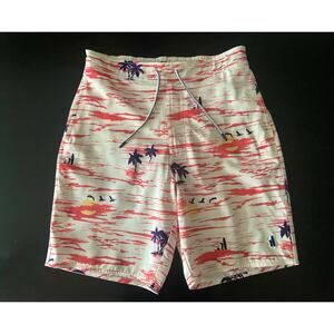 JOHNNIE-O White/Red Tropical Beach Theme Swim Shorts sz S